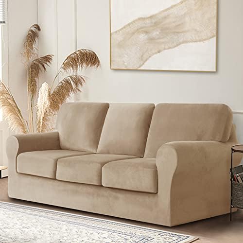 7 Pieces Velvet High Stretch Sofa Covers for 3 Cushion Couch Sofa