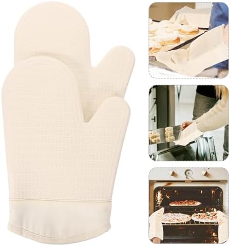 1 Pair Oven Mitts Silicone Cotton Honeycomb Grip for Ovens