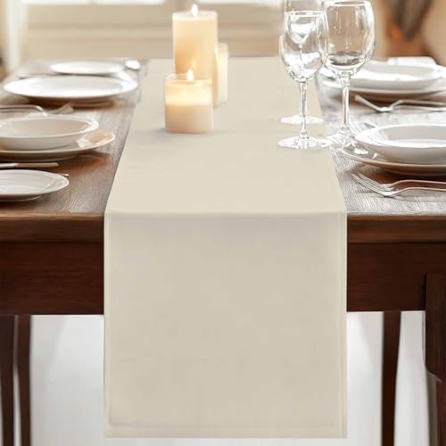 Ivory White Table Runner, Washable Cotton Linen Table Runners
