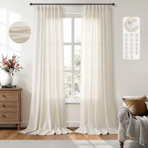 Nanspring Extra Long Linen Curtains 120 Inches Length Back Tab Birch