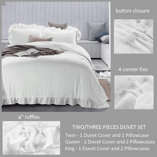 meadow park 100% Stone Washed French Linen Duvet Cover Set 3 Pieces