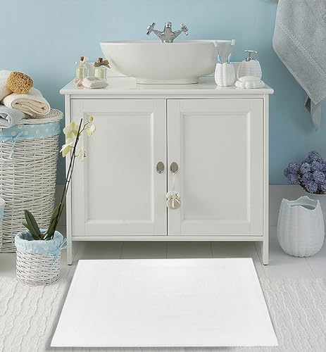 (Pack of 12 White Bath Mat Towels 20 x 30 Inches, Economy Hotel Bath Mats for Bathroom Floor, Hotel Quality & Absorbent Washable Bath Mats for Bathroom Tub