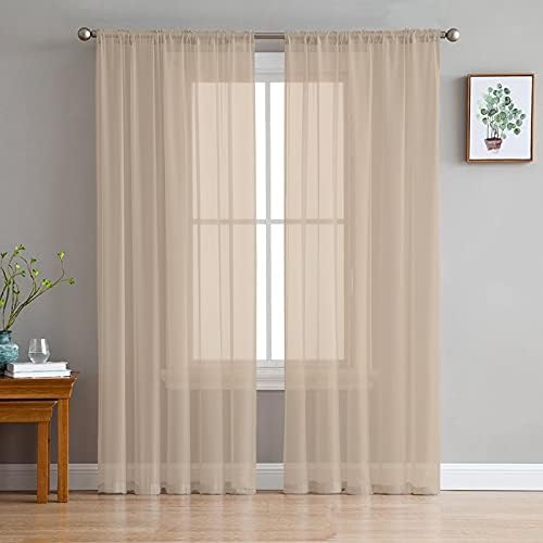 Solid Color Sheer Curtains 108 Inches Long, Light Khaki Sheer Window