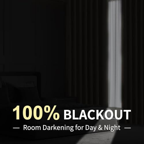 CUCRAF Linen 100% Blackout Curtains 63 Inch Length 2 Panels Set, Back