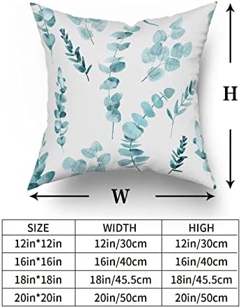 Teal Leaf Throw Pillow Coveras 20X20 Inch Spring Watercolor Eucalyptus