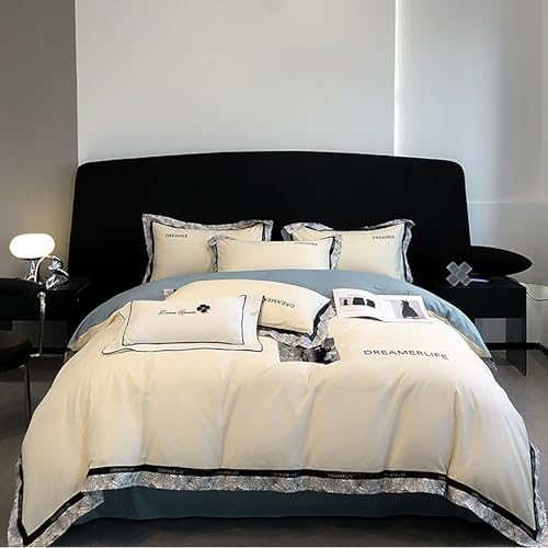 Cotton Duvet Cover Queen Size Wide Brim Set Elegant Embroidery Cotton