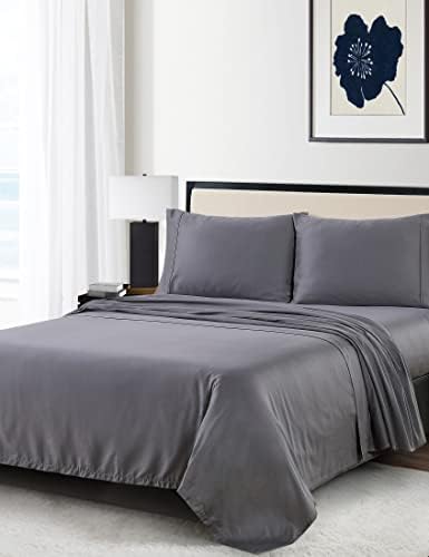 Anne Klein Reverie 100% Cotton Solid Sheet Set, King, Charcoal