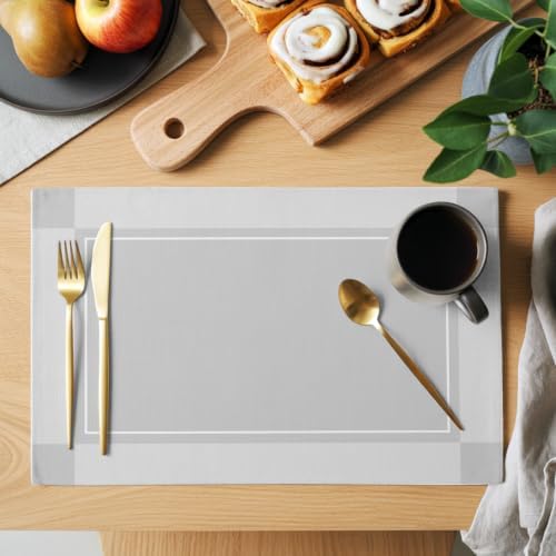 Light Gray Plaid Placemats Set of 8, Modern Minimalist Geometric