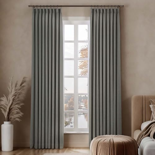 TWOPAGES Liz Linen Pinch Pleat Blackout Curtain 84 Inch Long for