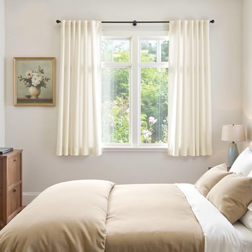 Lazzzy Ivory Velvet Curtains 63 Inch Length Drapes for Living Room
