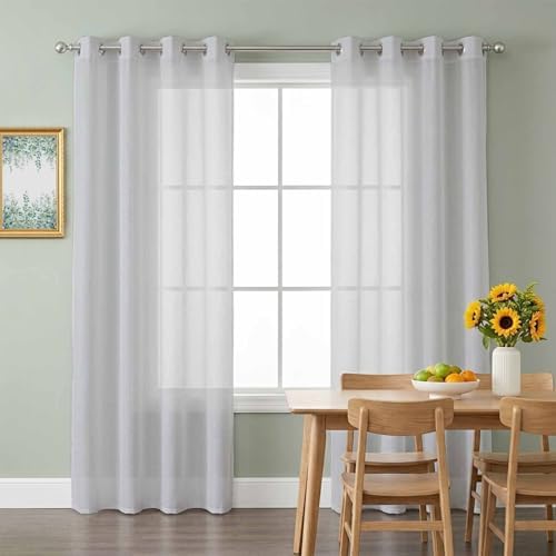 Solid Color Sheer Curtains for Living Room 63 inch Length 2 Panels