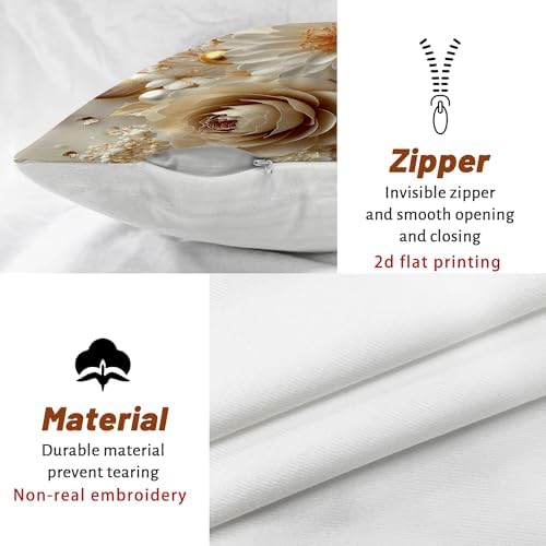Elegant Floral Pillow Covers Set of 2, Cream Gold Decor Throw Pillows