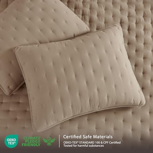 WDCOZY Beige Cloud King Size Quilt Set, Tan Lightweight Farmhouse