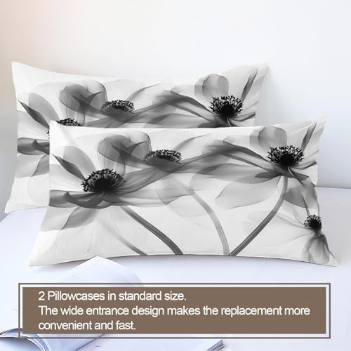 Gray Floral Bedding Set Modern Flowers Comforter Cover Set, European