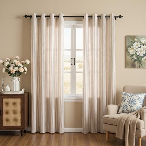 MYSKY HOME Taupe Striped Linen Curtains for Living Room 96 Inches 2