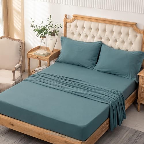 PURE ERA Jersey Knit 4pc Bed Sheet Set 100% T-Shirt Cotton Super Soft
