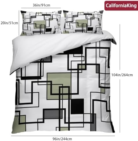 Sage Green Black Gray California King Duvet Cover Set, Abstract
