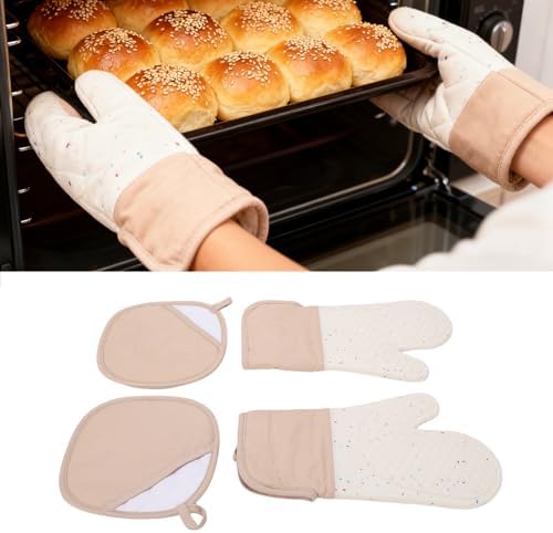 Silicone Oven Gloves, Kitchen Mitts Set with Pot Holders, Non Slip BBQ