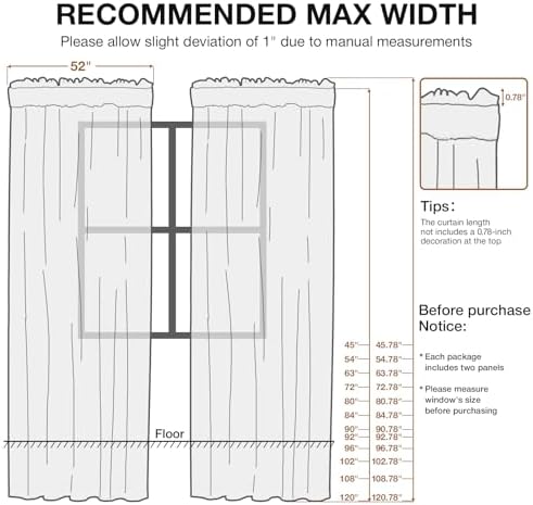 Anmao Cream Semi Sheer Light Filtering Curtains 72 Inches Long 2