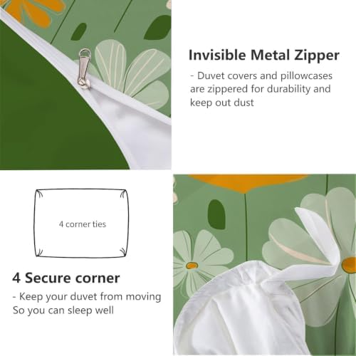 Sage Green Cute Country Floral Print Duvet Cover Set for Women Girls