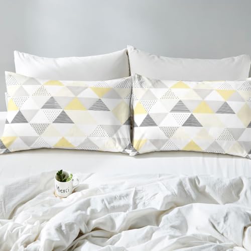 Erosebridal Yellow Gray Geometric King Size Duvet Cover, Patchwork