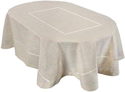 Grelucgo Handmade Double Hemstitch Natural Tablecloth, Oval 60 by