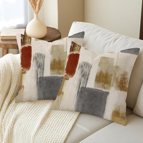 Abstract Throw Pillow Covers Set of 2, Earth Tones Geometric Art