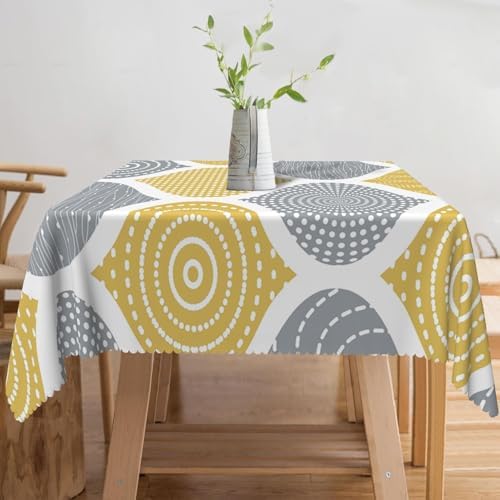 70x70inches Mid Century Square Tablecloth Yellow and Grey Modern