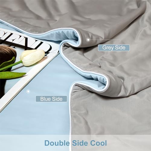 LLanCL Cooling Blanket 90" x 90" Blue & Grey and Cooling Pillowcases