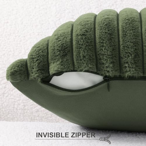Pallene Faux Fur Decorative Throw Pillow Covers 22x22 Set of 2, Olive