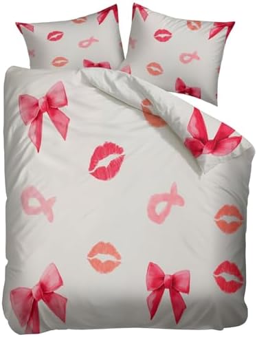 California King Duvet Cover Set Minimalist Bow Lip Print Pattern Soft