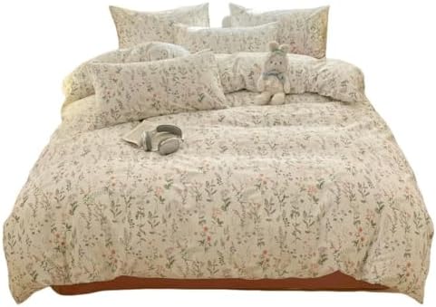 Sedefen Floral Duvet Cover Queen Size Green Floral On White Bedding