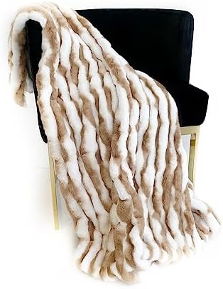 Plutus White Taupe Snow Chinchilla Faux Fur Luxury Throw Blanket 114in