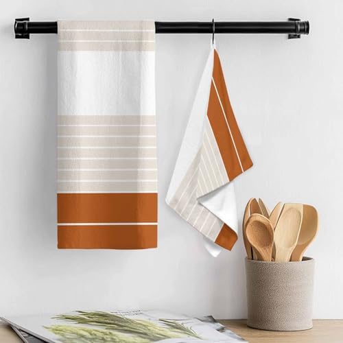 Caramel Beige Stripe Kitchen Towels Set of 3 Gradient Line Geometric
