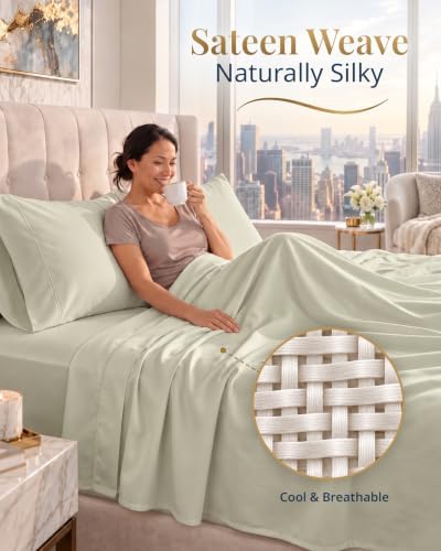 LANE LINEN Cooling Bed Sheets Full 100% Egyptian Cotton Sateen - Linen