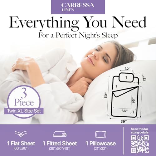 Carressa Linen 600 Series Cotton Twin XL Sheets Set, 16" Deep Pocket