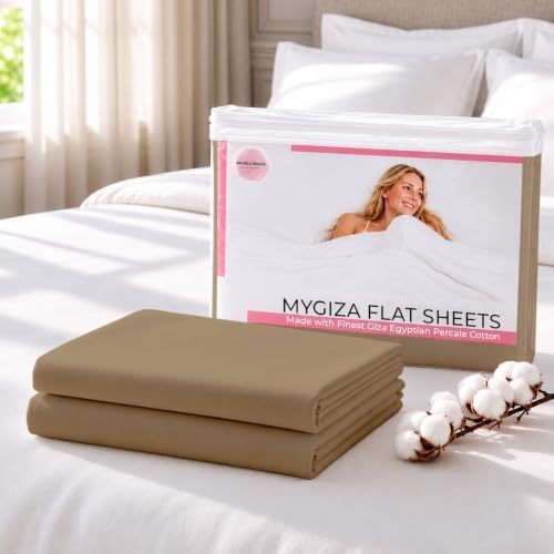 King Flat Sheet Only, 100% Percale Cotton Sheets, Taupe