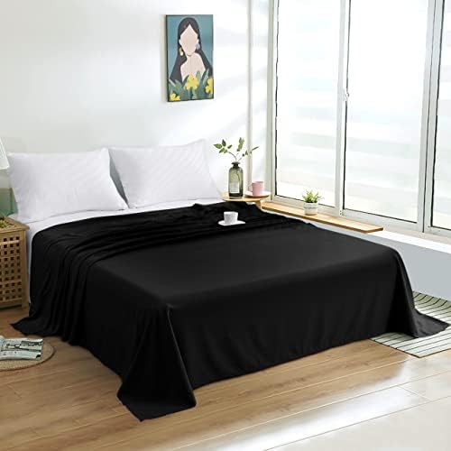 FLXXIE King (102"x105") Brushed Microfiber Flat Sheet Only, Black