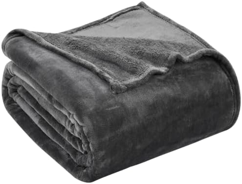 Ultra Soft Flannel Fleece Throw Blanket, Dark Grey, 60 x 80 in