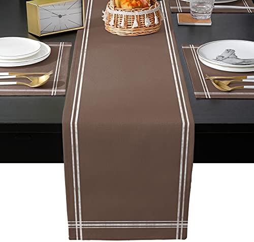 Solid Color Brown 90 Inches Table Runner with 6 Placemats, Table