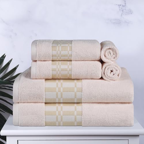 SUPERIOR 6-Piece Cotton Towel Set, Geometric Design, Dobby Border