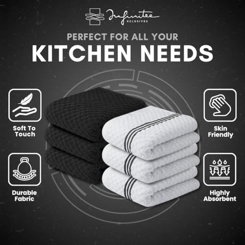 Infinitee Xclusives Kitchen Towels Bundle - Pack of 6 Grey + Pack of 6