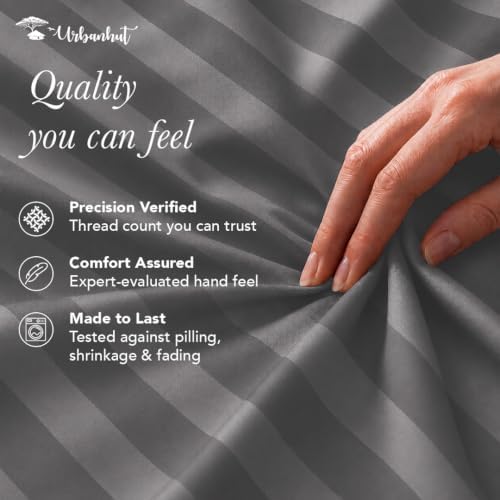 URBANHUT 100% Cotton 600 Thread Count Damask King Size Sheets - Dark