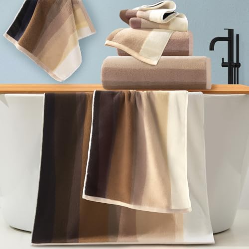 VOOVA & MOVAS 8Pcs Cotton Towel Set,100% Cotton,Beige and Brown