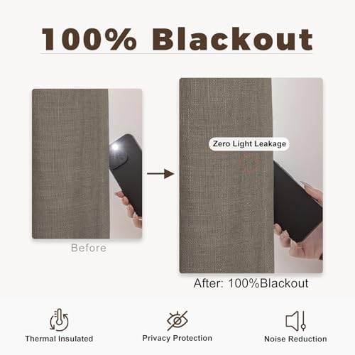 TWOPAGES Medium Gray Blackout Pinch Pleated Linen Curtain for Living