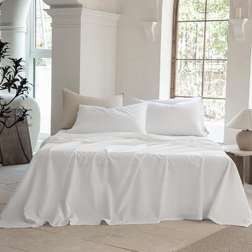 BISELINA 100% Washed Cotton Sheet Set Full Size 4 Pieces Soft