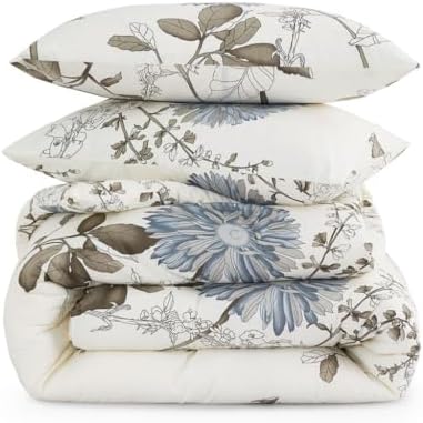 Wake In Cloud - Floral Comforter Set, 100% Cotton Fabric, Vintage