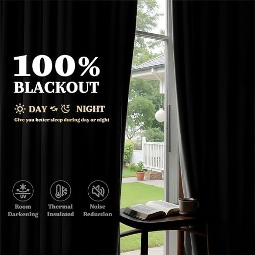 Joywell 100% Blackout Linen Curtains 94 Inches for Bedroom Cream