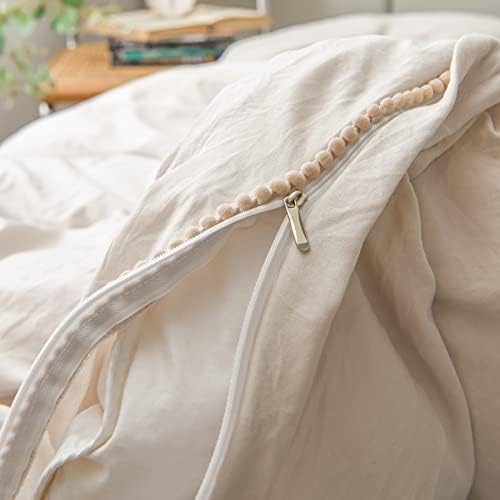Beige Queen Bedding Set Chic Pom Pom Duvet Cover Sets Khaki Pompom