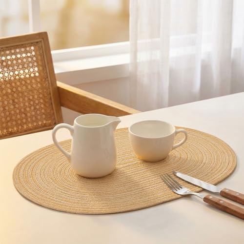 Placemats Set of 8, Woven Oval Braided Dining Table Mats(Beige Brown)